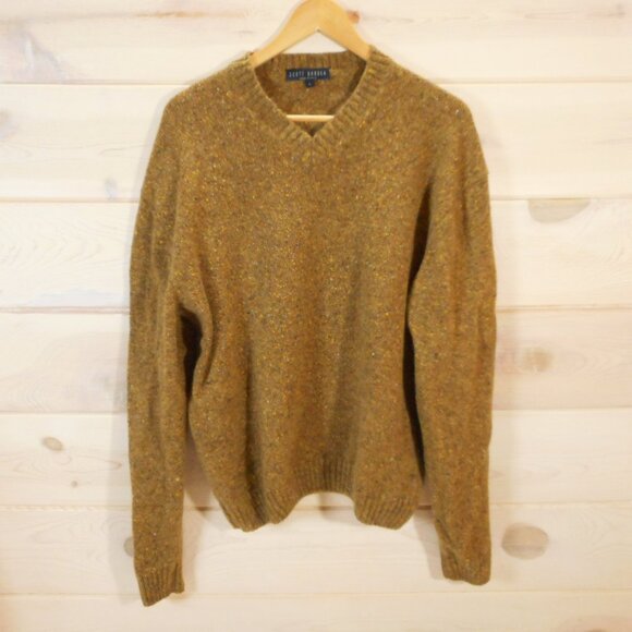 Scott Barber Men's Size L Pullover Sweater V-neck Made in Italy Mustard-Brown - Picture 1 of 8